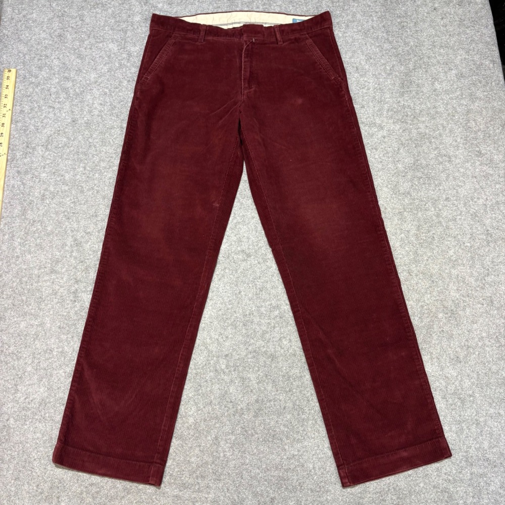 Izod Men Burgundy Corduroy Straight Leg Pants 33x32 Maroon Red